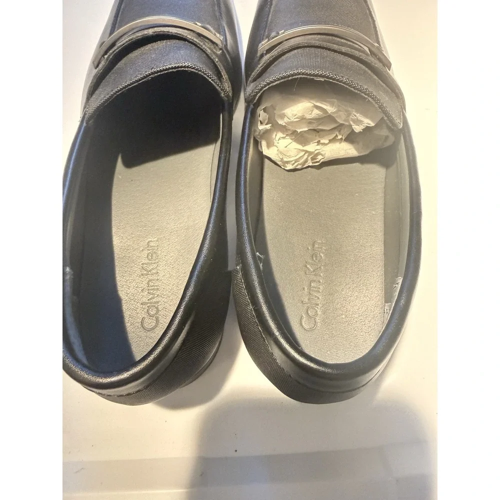 Calvin Klein Jameson Loafers Men 11 Black Leather Textile Square Toe Dress Shoes